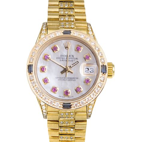 ladies rolex used pres diamond ruby bezel|rolex mother of pearl face.